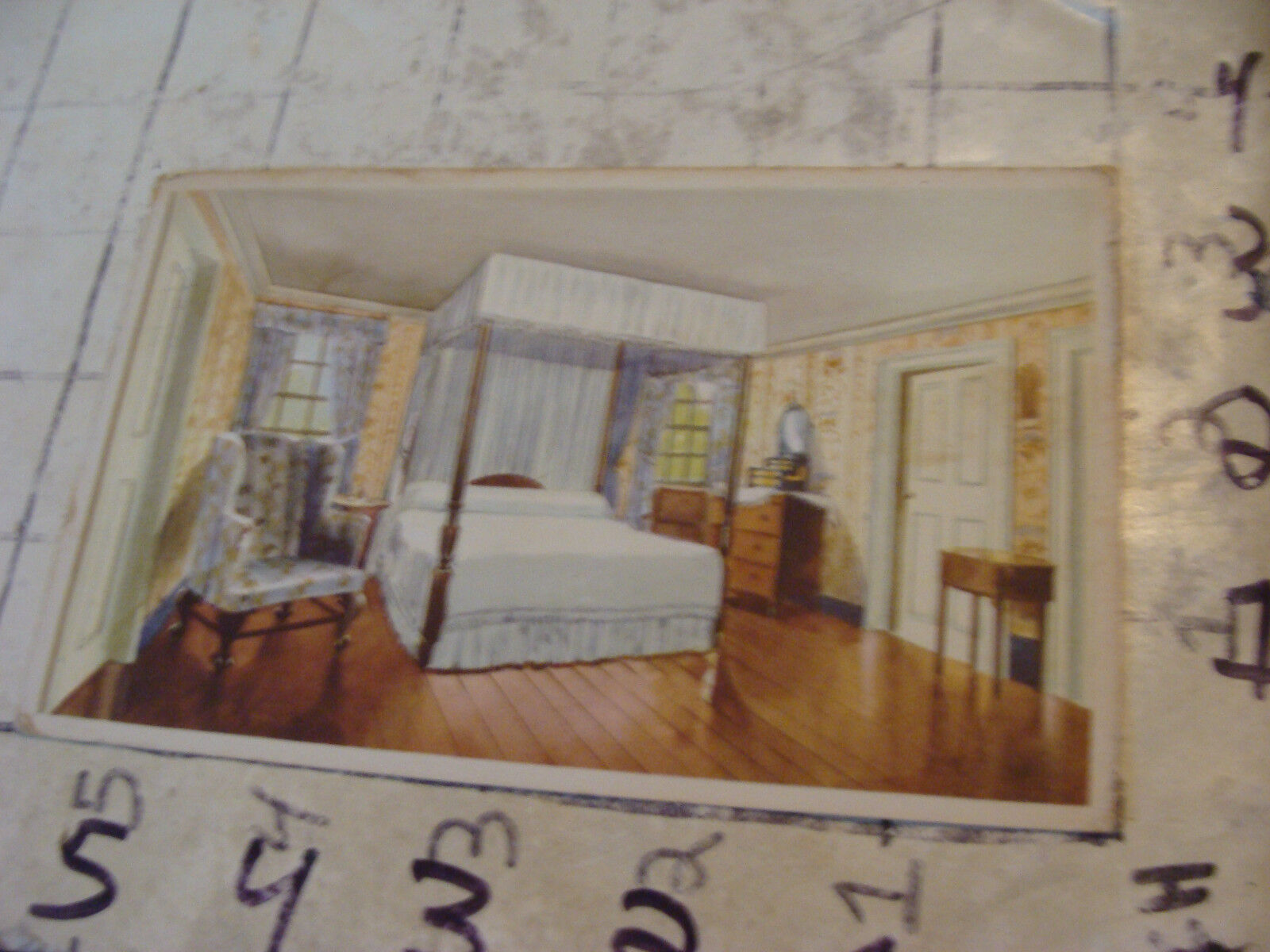 Orig Vint post card 1939 GENERAL WASHINGTON BED CHAMBER MOUNT VERNON
