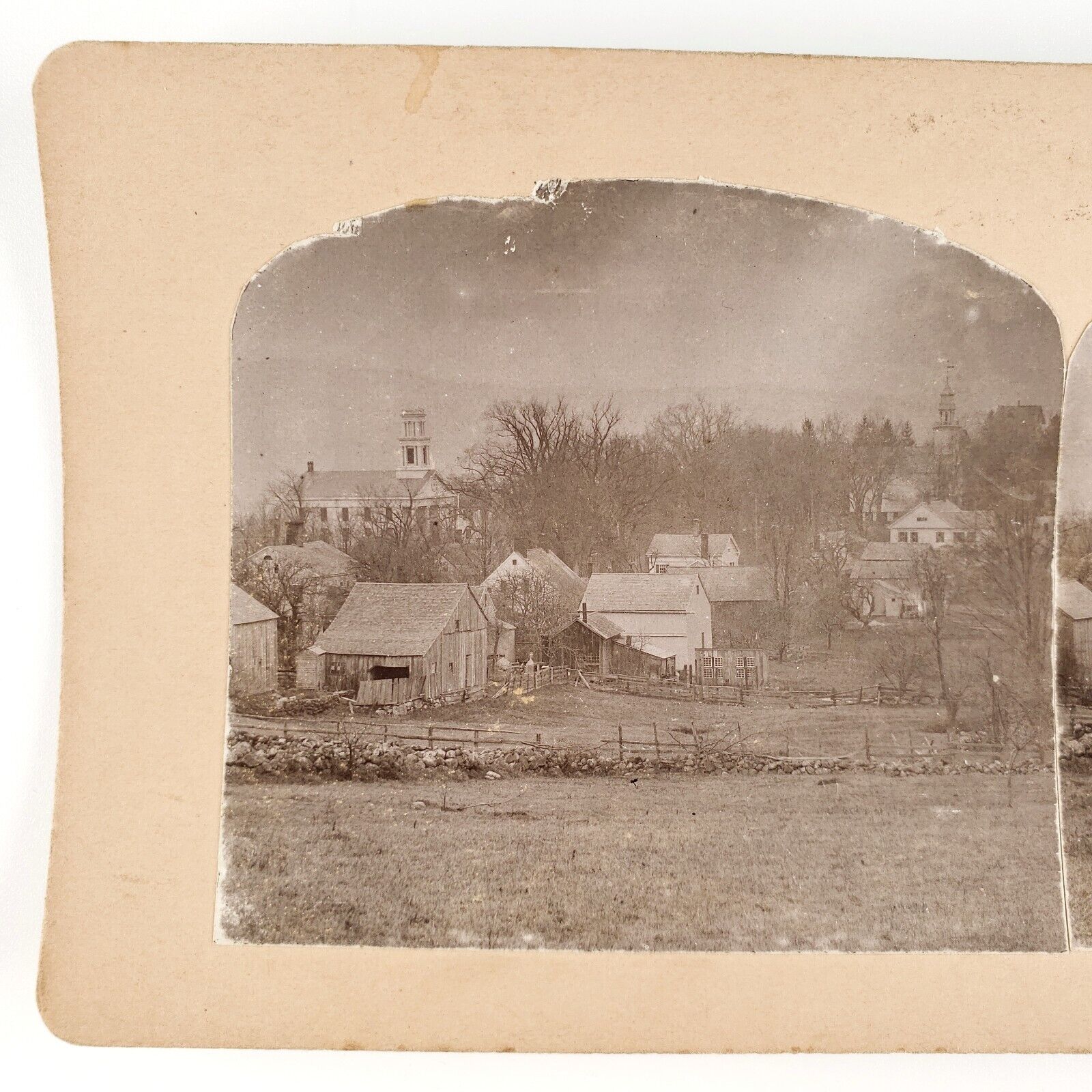 Plymouth Connecticut Buildings Stereoview c1902 Church Barn House Photo A1877