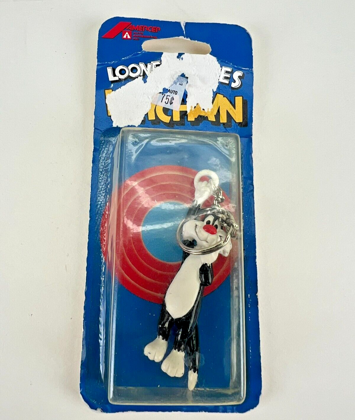 Vintage 1989 Warner Brothers  Looney Tunes Keychain Sylvester Cat Figure + chain