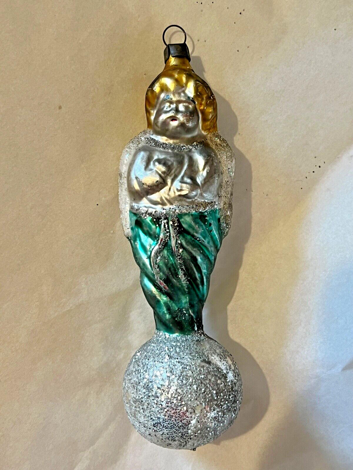 Vintage ANTIQUE? Blown Glass ANGEL ON BALL German? FIGURAL Christmas Ornament
