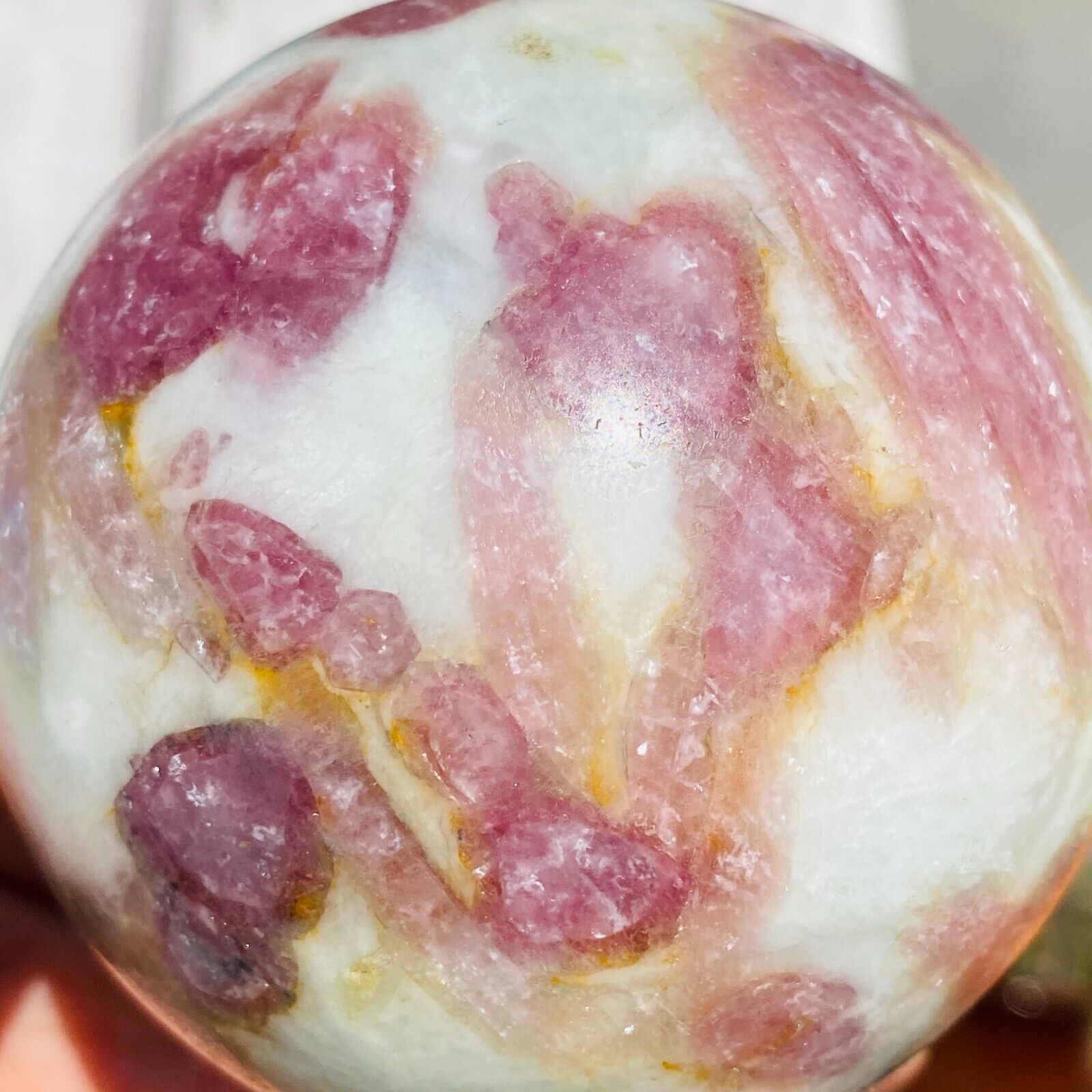 620g Amazing Large Pink Tourmaline Sphere Gemstone Quartz Crystal Ball Healing