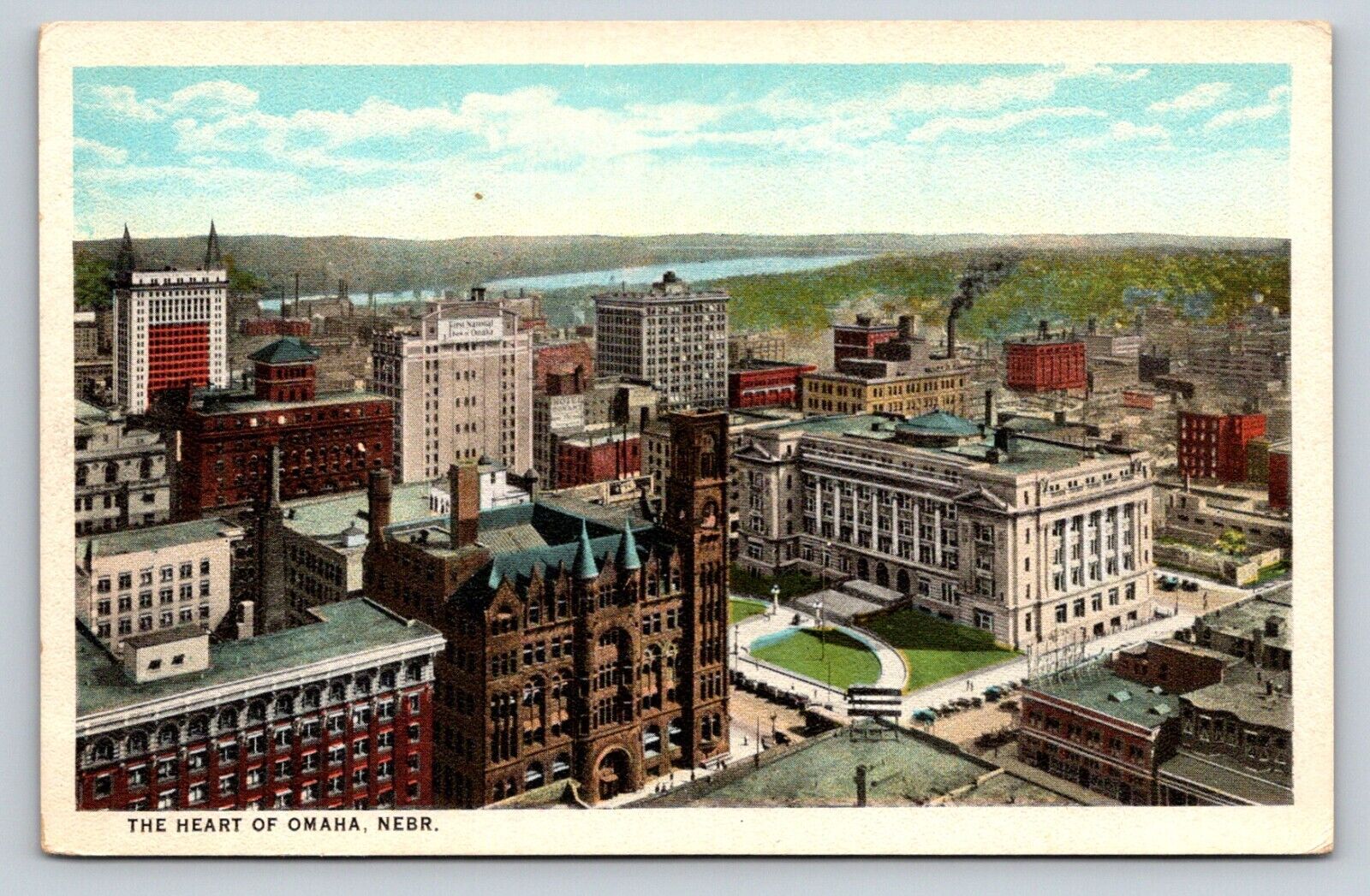 1920s White Border downtown center Omaha NE Postcard
