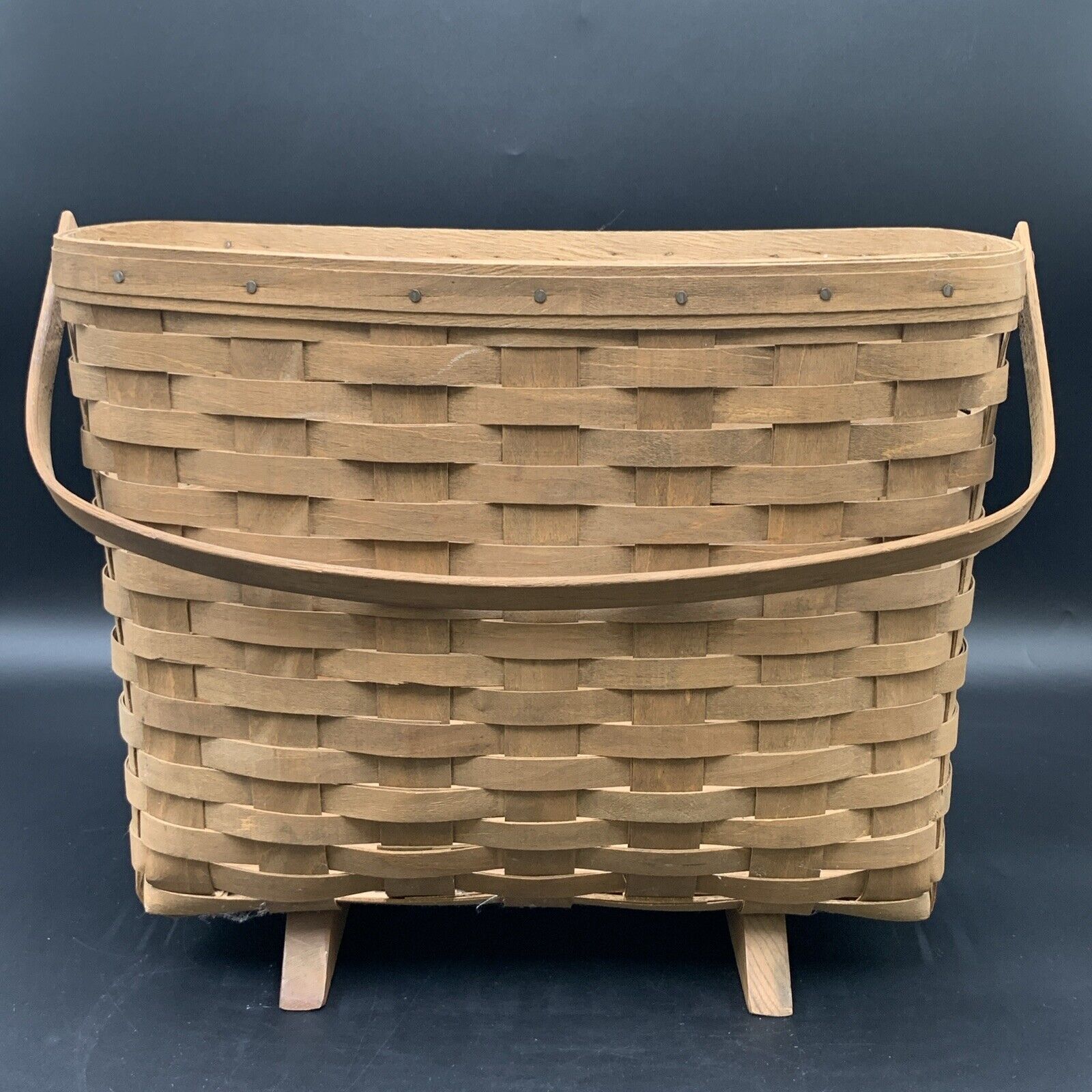 Longaberger Baskets Handwoven Classic Magazine  2100-UO with Legs Handle