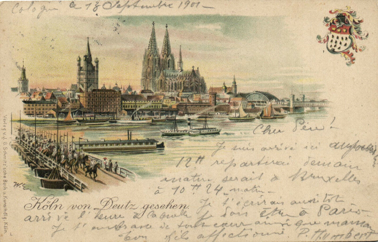PC GERMANY, COLOGNE SEEN BY DEUTZ, Vintage LITHO Postcard (b31882)