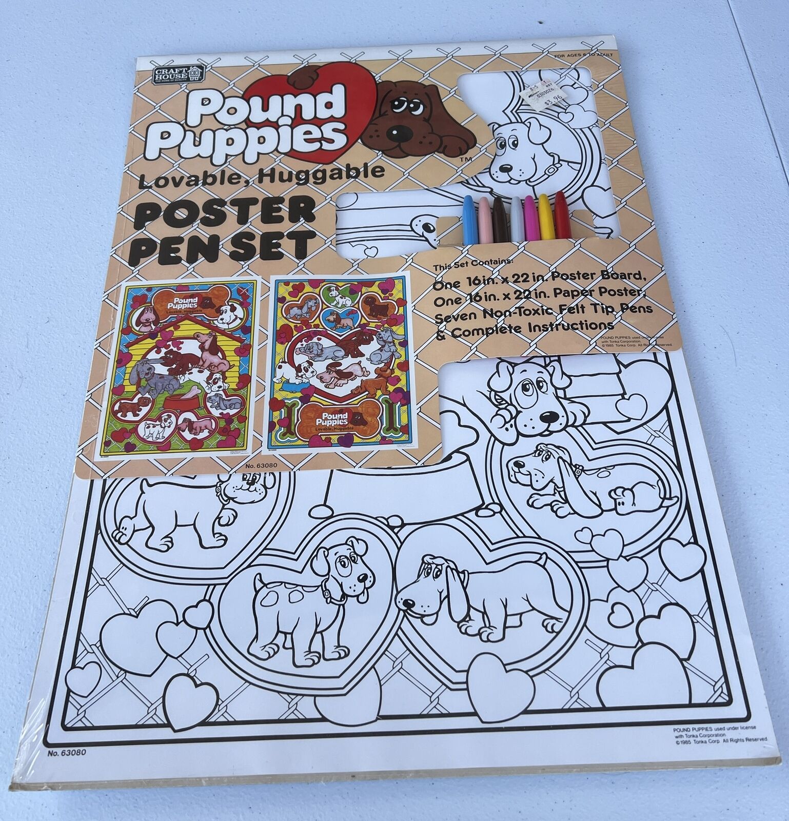 Pound Puppies Coloring Poster Pen set Pack Vintage Disney cartoon Sealed 1985
