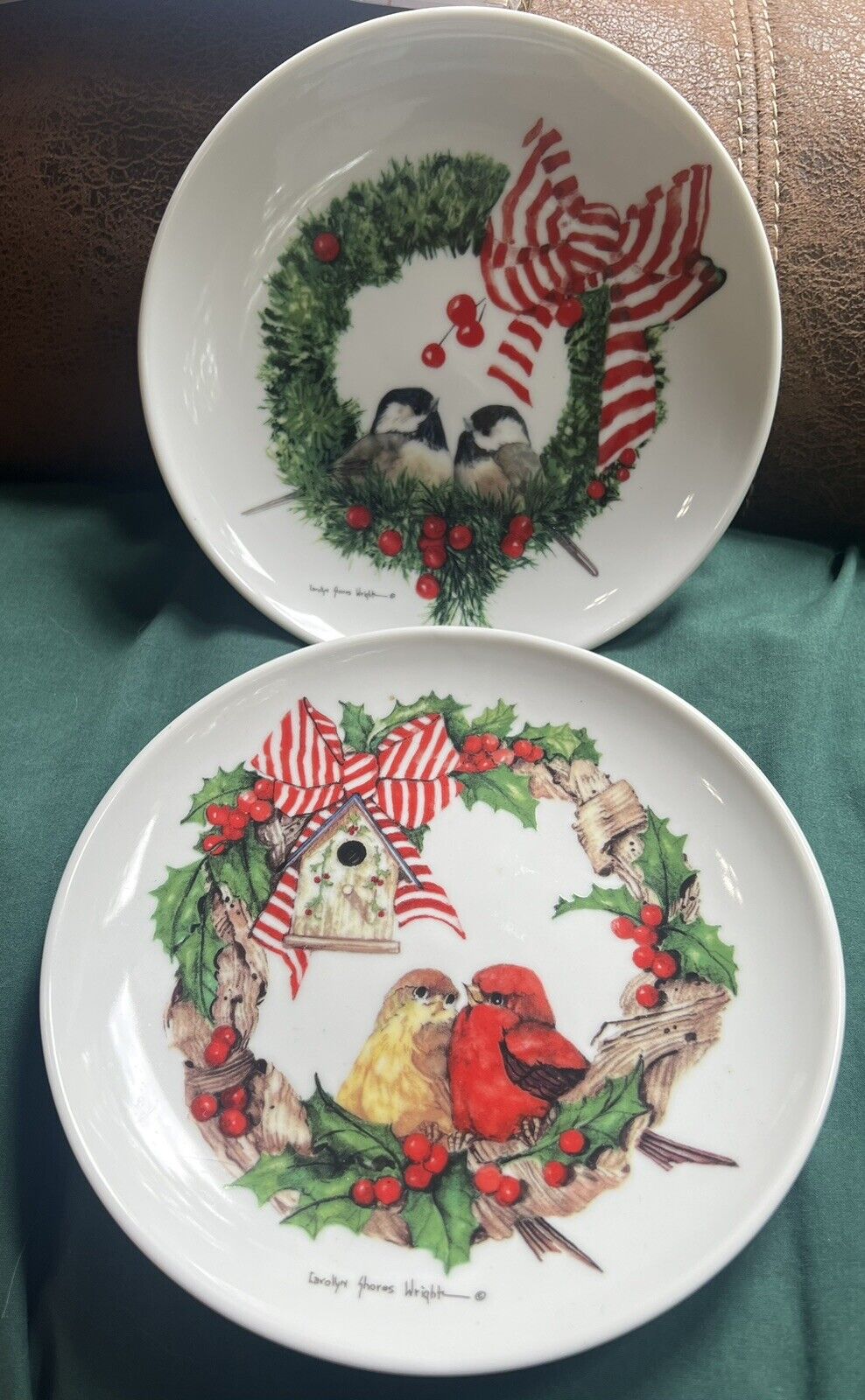 Collectible Porcelain Plate Christmas Birds  Carolyn Shores Wright  Set Of 2