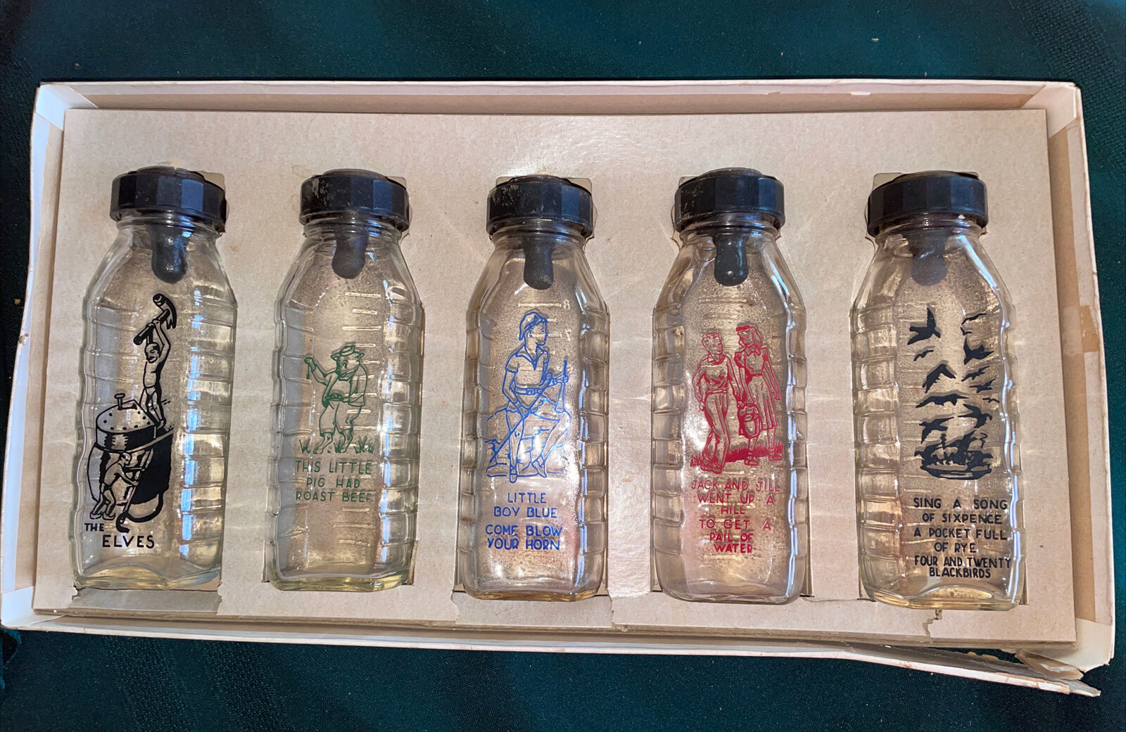 Vintage Nursery Rhyme Milk Bottles 8 oz Set of 5 Dressel-Young Dairy Co