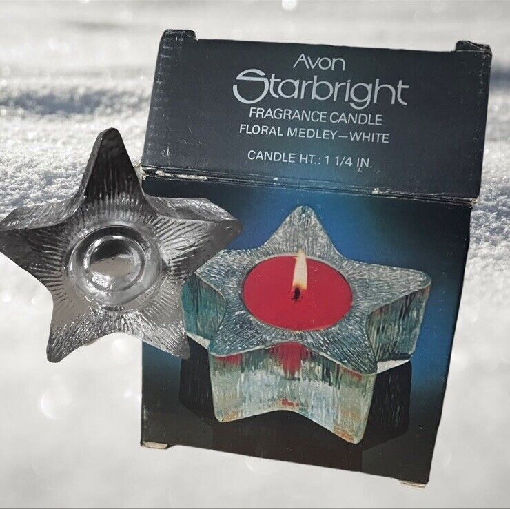 Vintage 1980 Avon Star Bright Candle Holder In Original Box 4.5”X2”