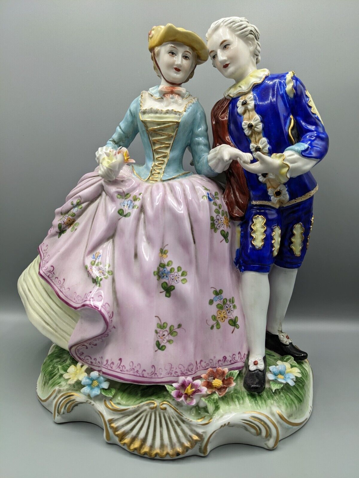 Large Vintage German After Meissen Porcelain Figurine Spanish Lovers