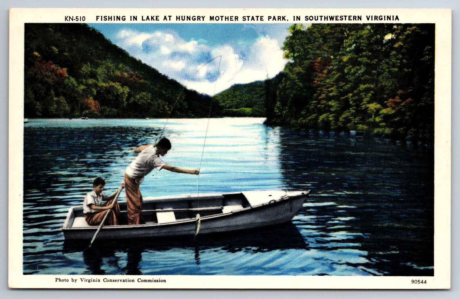 Vintage Postcard VA Hungry Mother State Park Fishing Boat Kids -2154