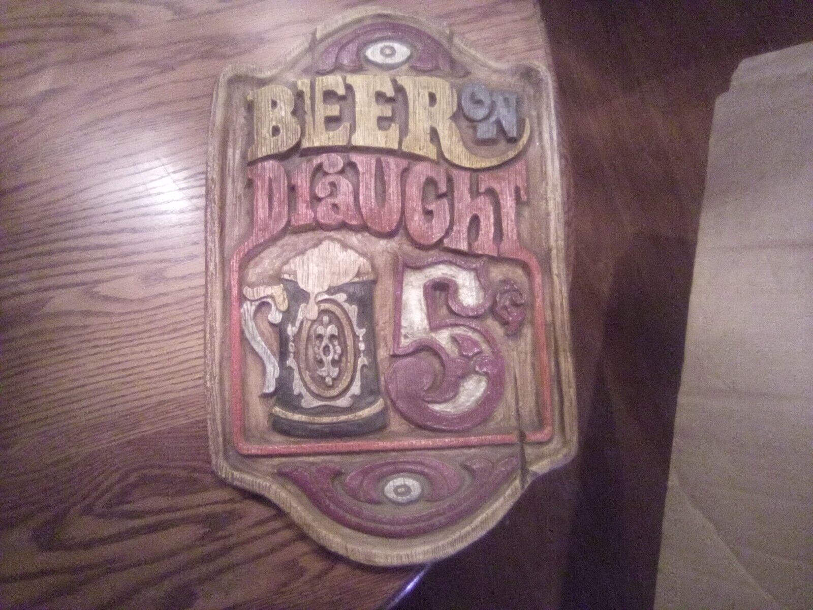 Vintage BEER ON DRAUGHT 5 Cents Bar Chalkware Sign Tavern Advertising Breweriana