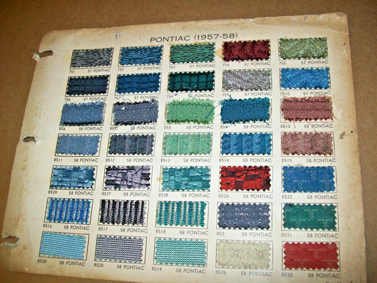 1957 1958 1959 Pontiac car upholstery sample set -used-All samples intact.