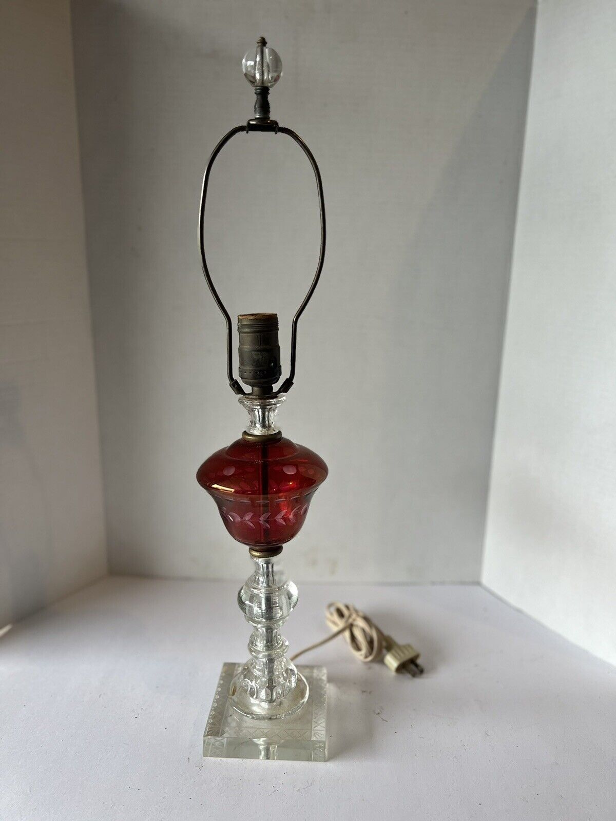 Vintage Cranberry & Glass Lamp