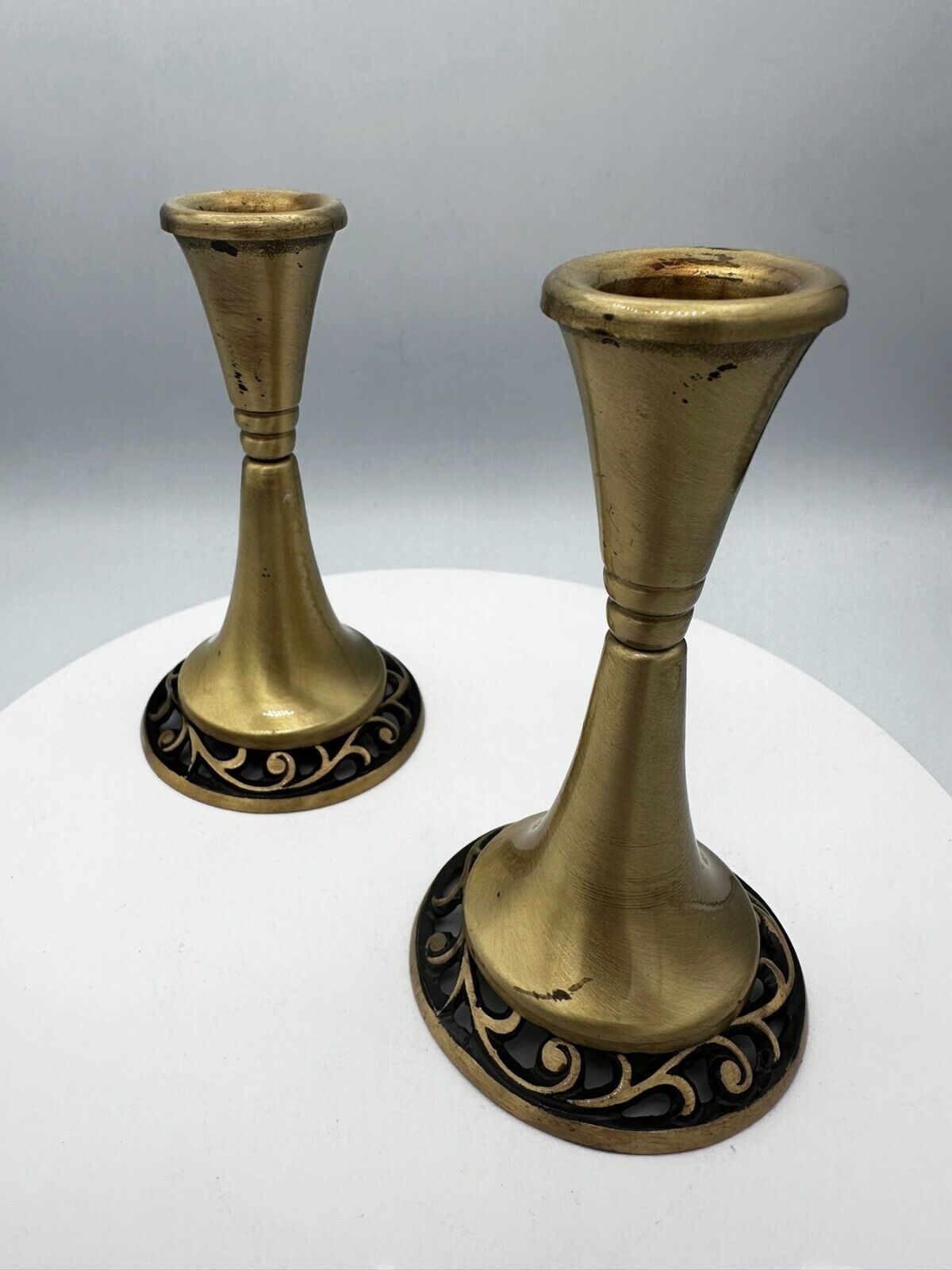 Vintage Brass OPPENHEIM Israel Shabbat Judaica Vine Pair 2 Candle Sticks Holders