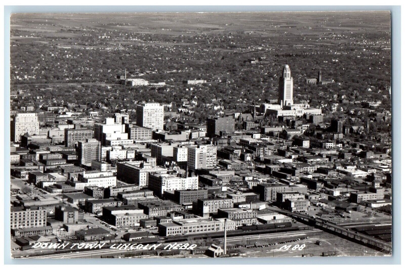 Lincoln Nebraska NE Postcard RPPC Photo Bird's Eye View Down Town c1940's