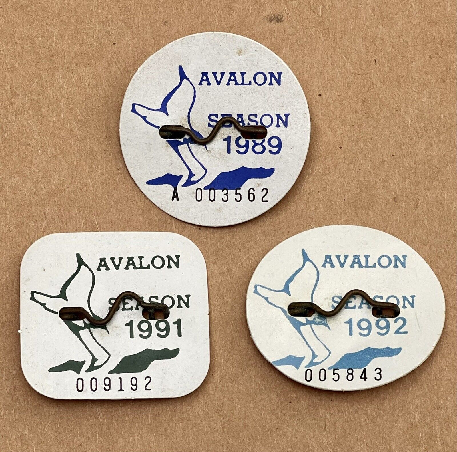 (3) AVALON NJ Beach Tags/Badges 1989 1991 1992 / Vintage New Jersey Shore