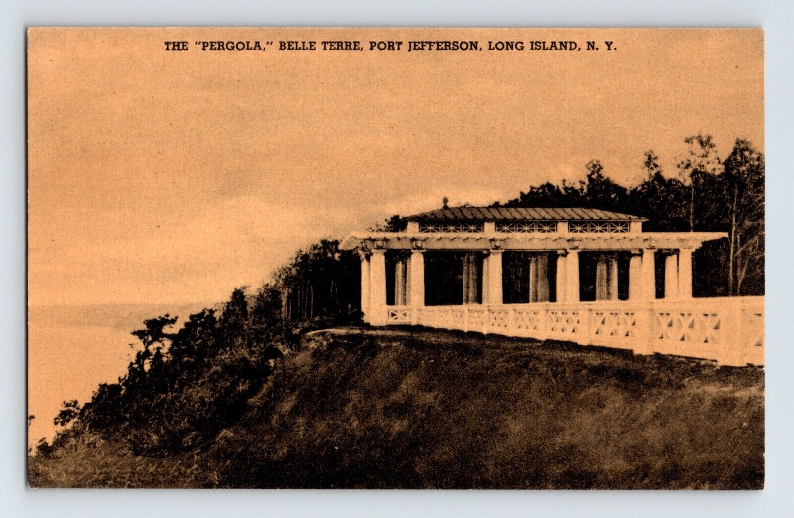 Postcard New York Long Island Belle Terre Pergola Port Jefferson 1940s Unposted