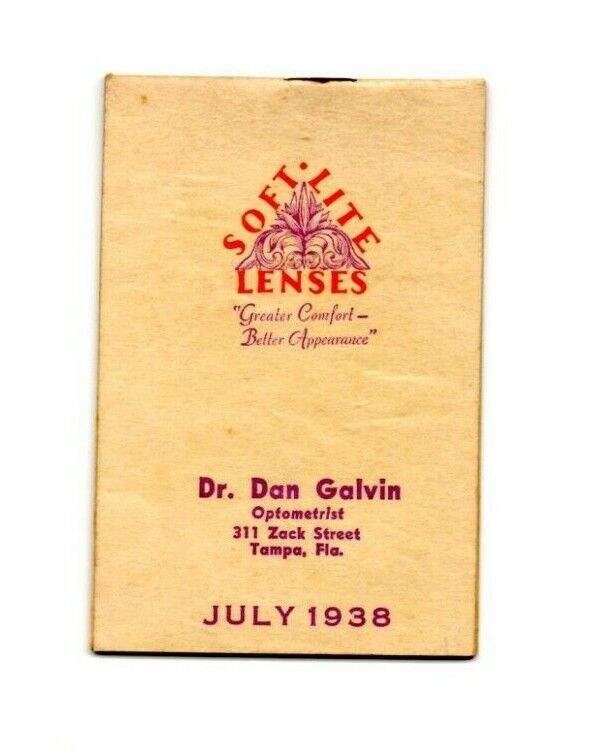 Vintage Monthly Note Book 1938 Soft Lite Lenses Bausch & Lomb Dr Galvin Tampa 