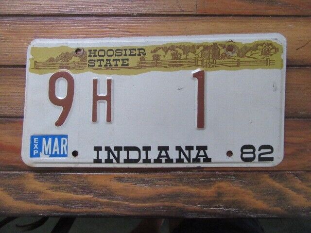 1982 Indiana expired license plate, Low number 1