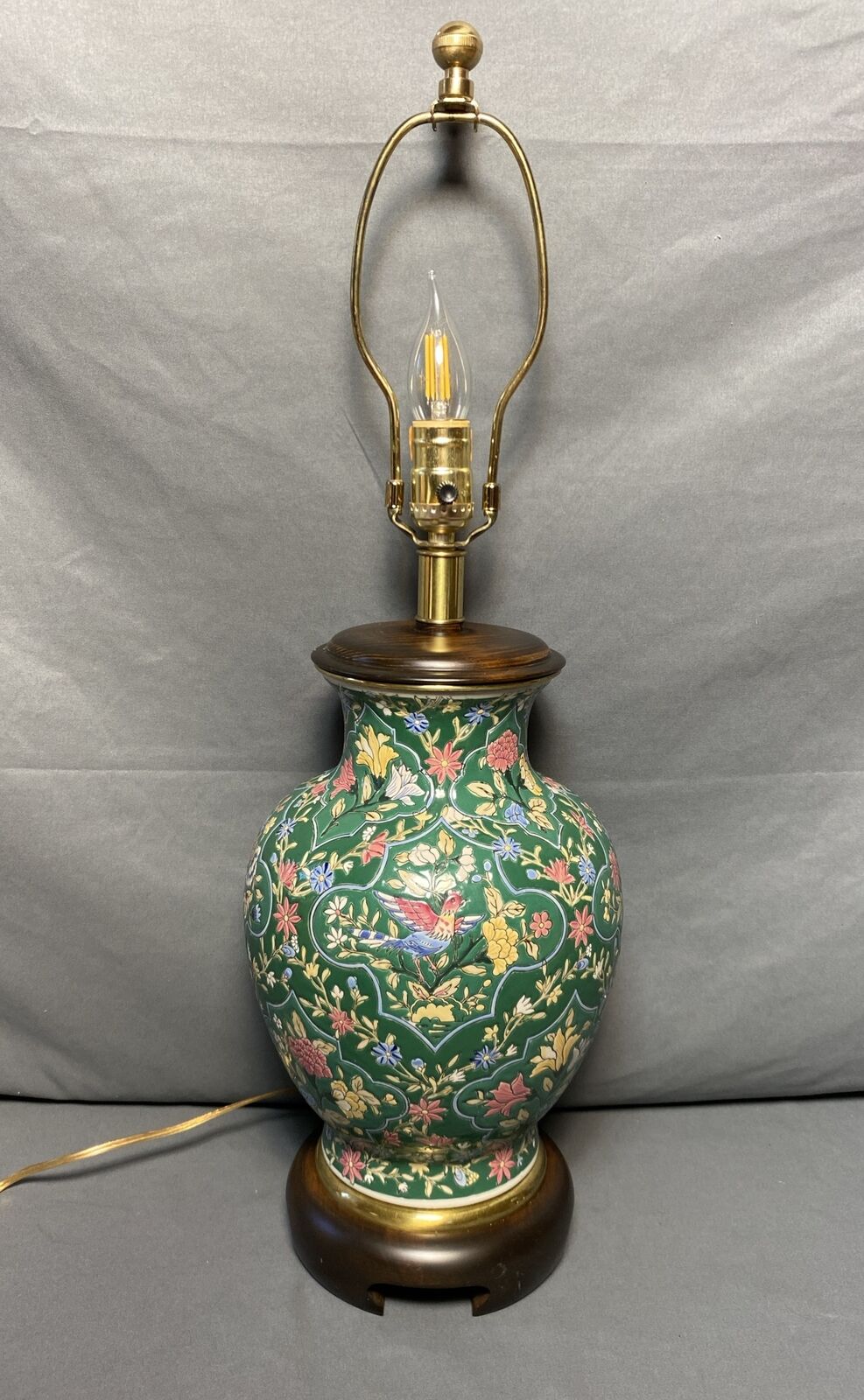 Vintage Frederick Copper Asian Chinoiserie Porcelain Table Lamp Floral Birds