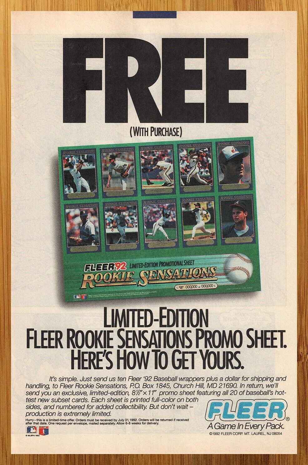 1992 Fleer Rookie Sensations Trading Cards Vintage Print Ad/Poster Baseball Art