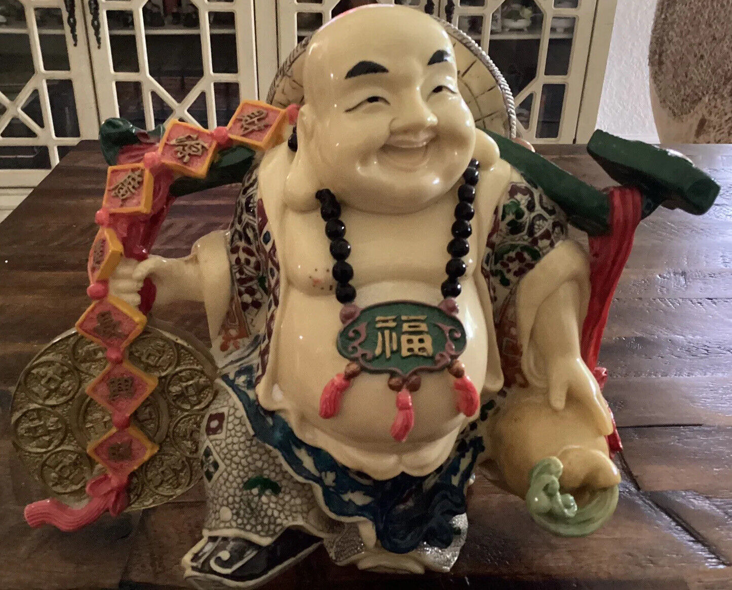 Vintage Resin/Ceramic/Stone Laughing Buddha Fabulous Detail Rich Colors
