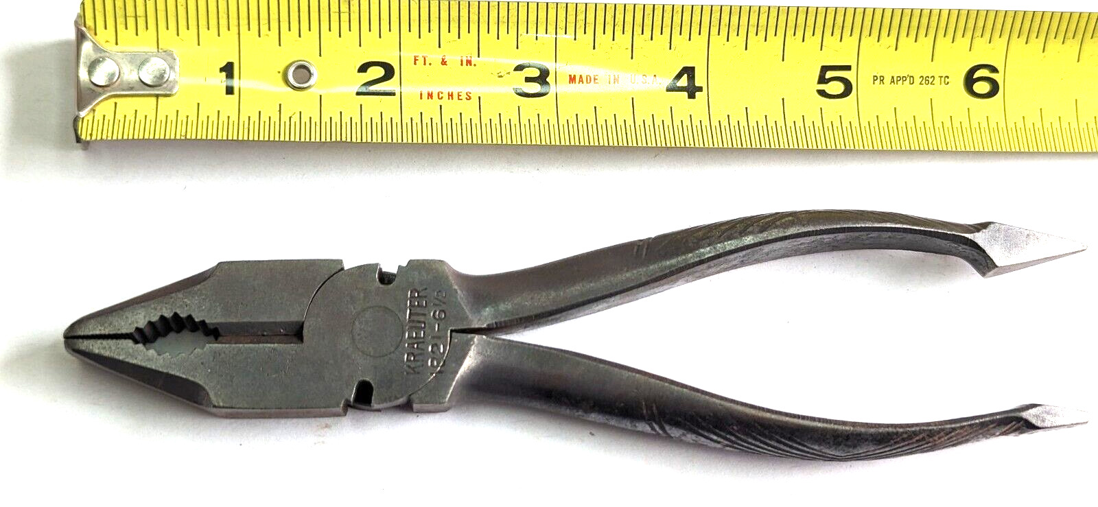 Vintage No. 1821-6-1/2 Kraeuter LINESMAN PLIERS / Used / broken end handle