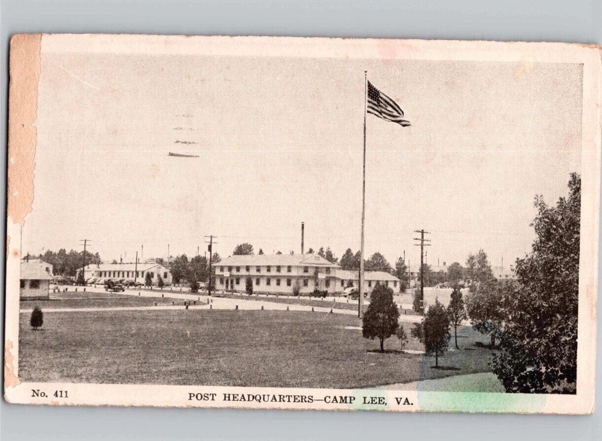c1946 Post Headquarters Camp Lee Virginia VA Postcard