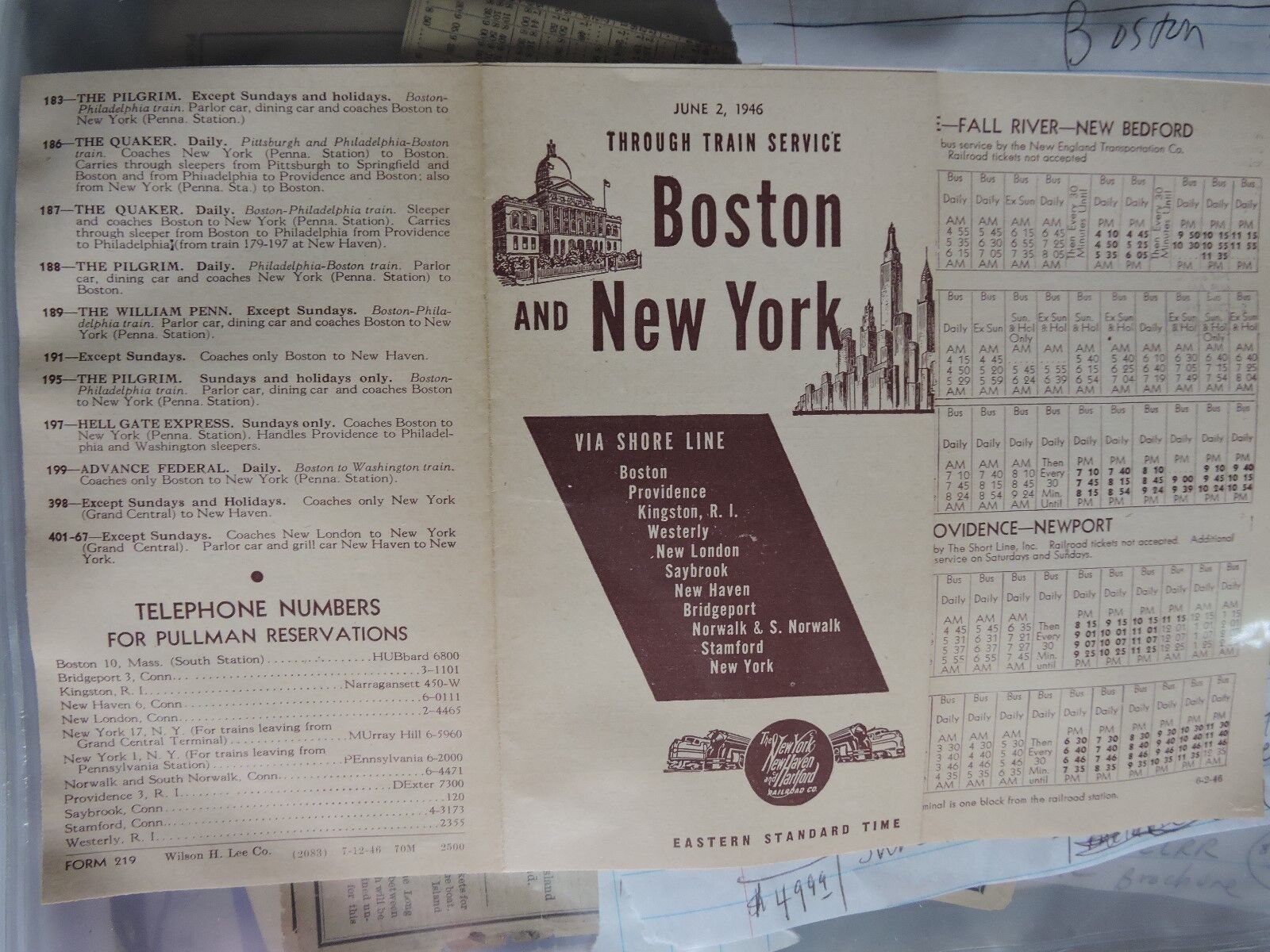 Rare 1946 NYNHHRR Railroad Train Transit Boston & New York NY CT RI Timetable