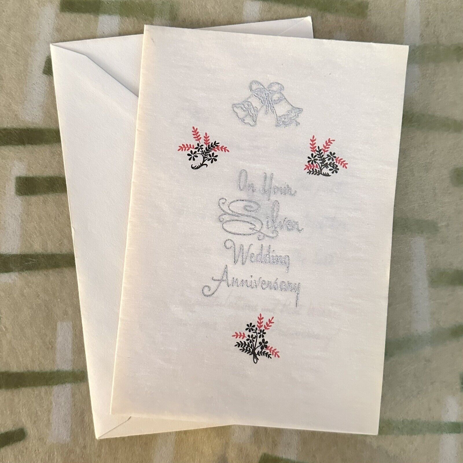 Vtg 25th Anniversary Card Silver Embossed Parchment Greeting Card 4.75”x7” USA
