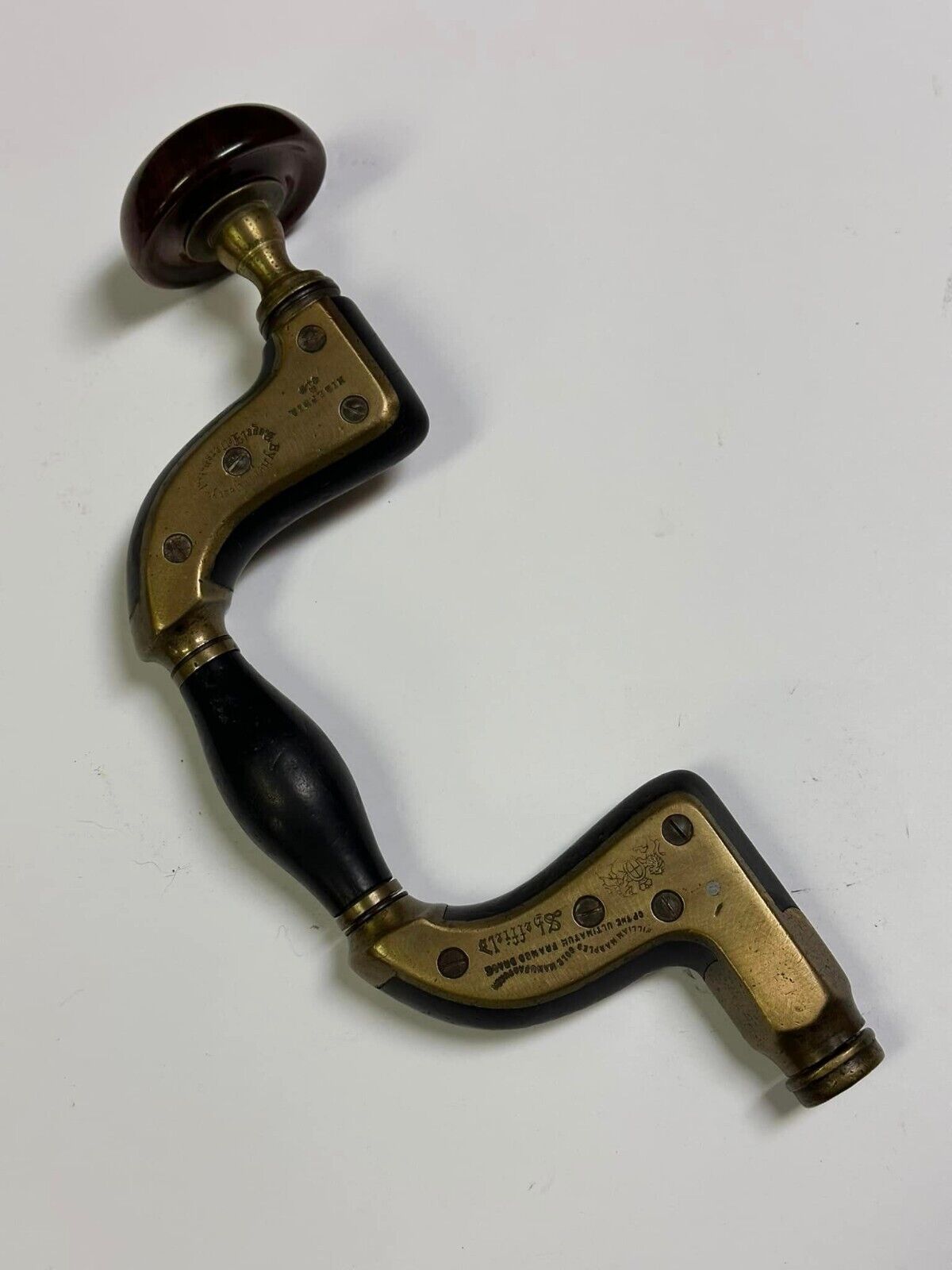 Antique William Marples Hibernia Ebony and Brass Hand Drill