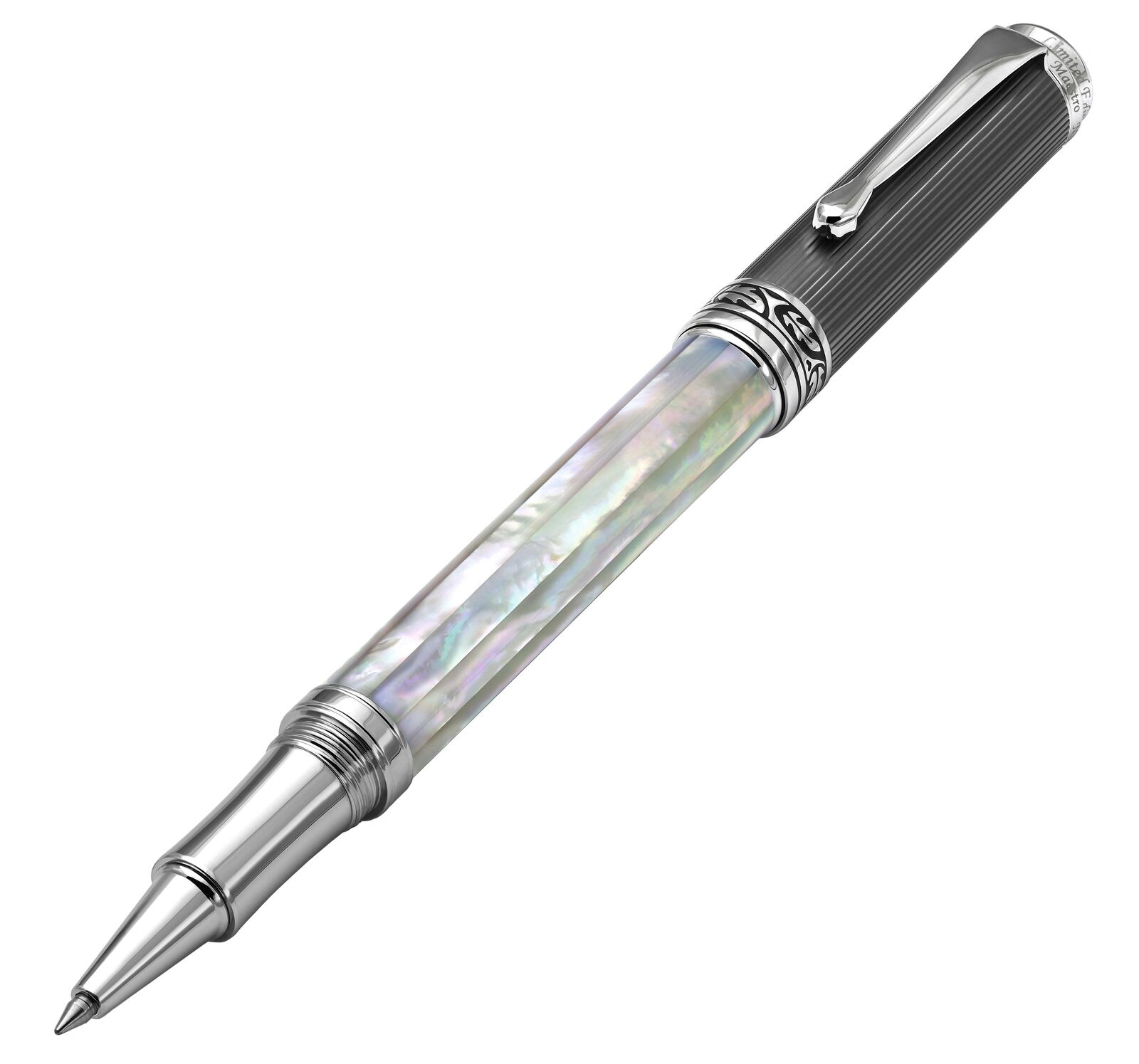 Xezo Maestro Rollerball Pen, White Mother of Pearl. DLC PVD & Chrome Plated. LE