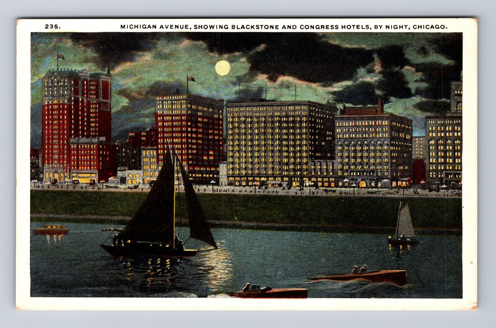 Chicago IL-Illinois, Michigan Avenue, Advertisment, Antique, Vintage Postcard