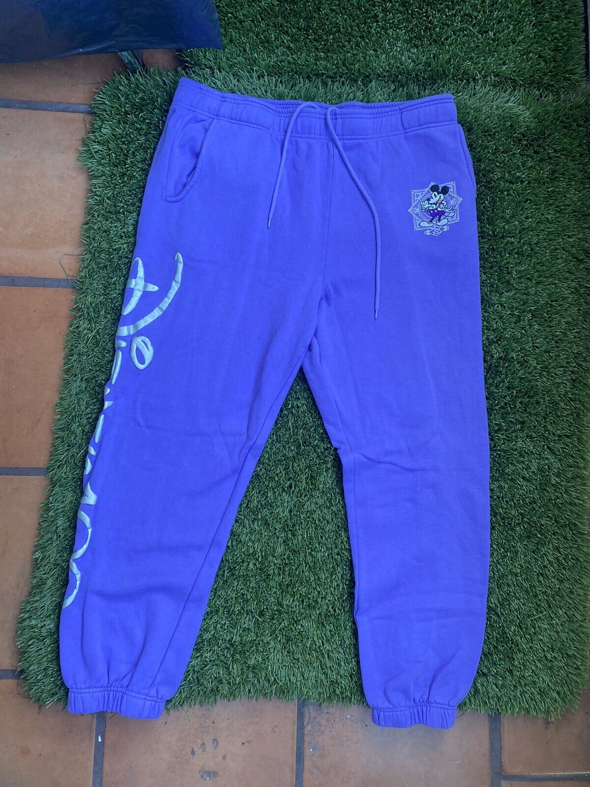 Disney Parks 100 Years Of Wonder Large Mens Sweatpants Embroidered Purple Mickey