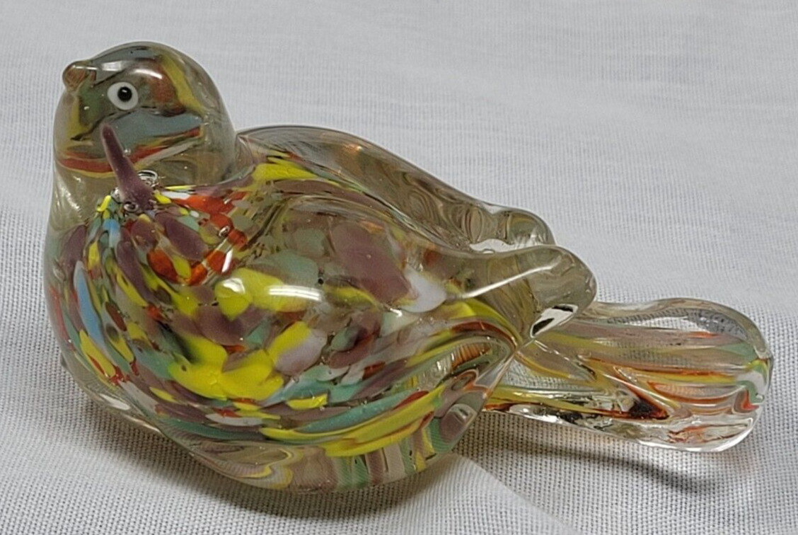 VTG Wales Glass Art Dove /Bird Figurine Multicolor Swirls Paperweight Made Japan