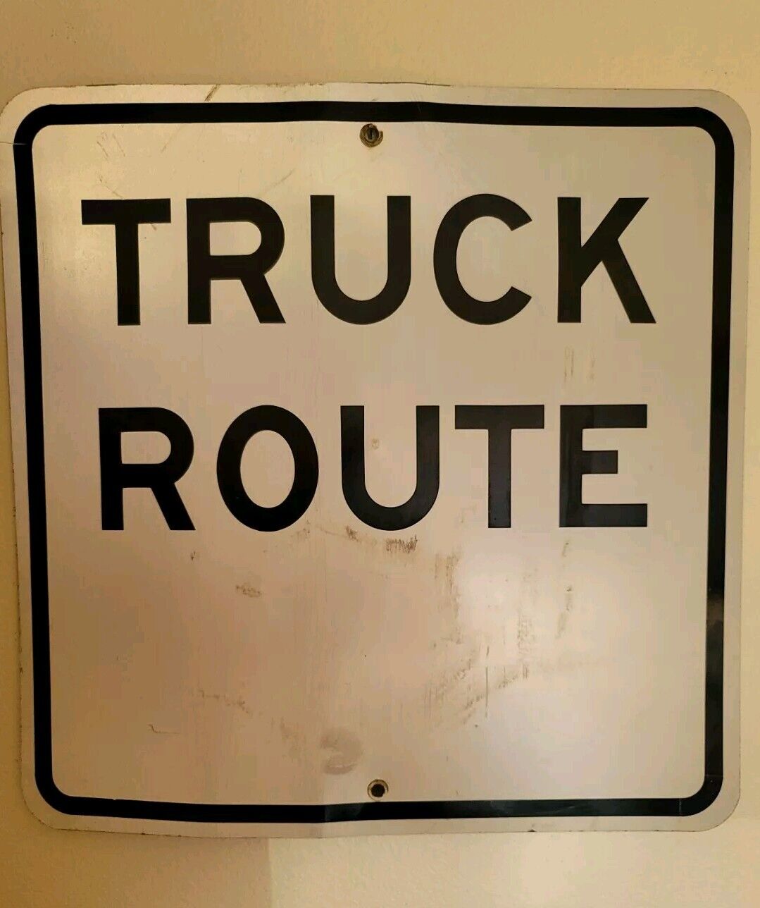 VINTAGE TRUCK ROUTE ROAD SIGN EMBOSSED STREET SIGN LARGE COLLECTIBLE 24 X 24 