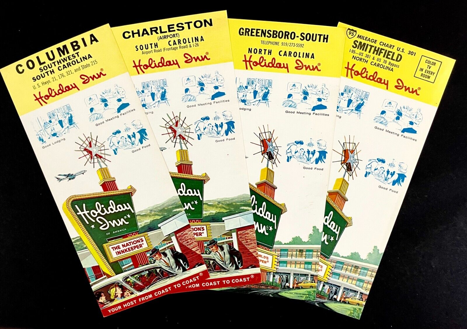 1960s Holiday Inn South North Carolina VTG Hotel Travel Flyer Ad Card Lot of 4