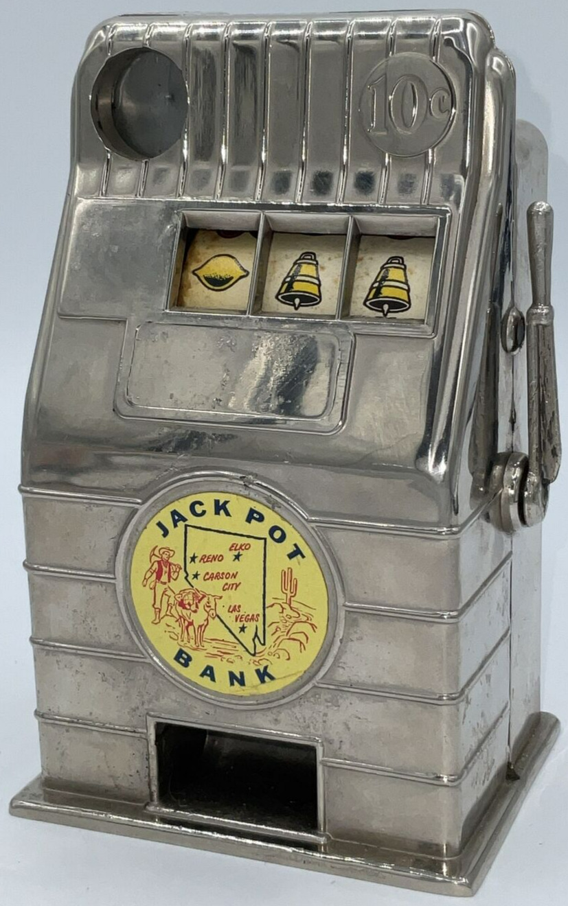 Vintage Jackpot Bank Slot Machine Style Savings Bandit Reno Plastic NV Las Vegas