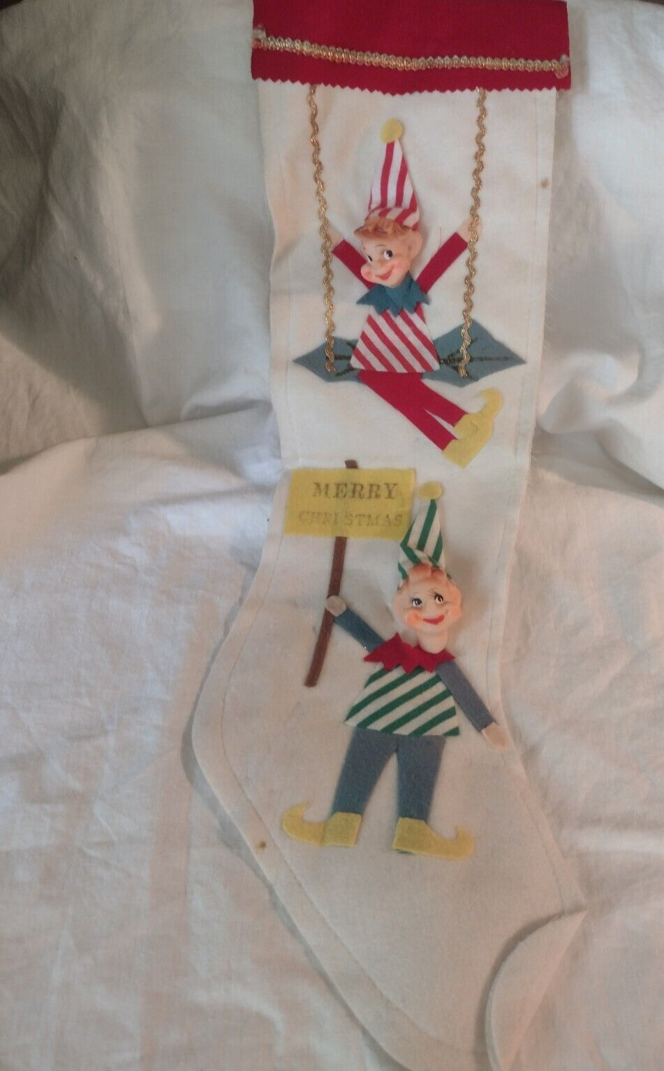Vintage swinging elf christmas stocking