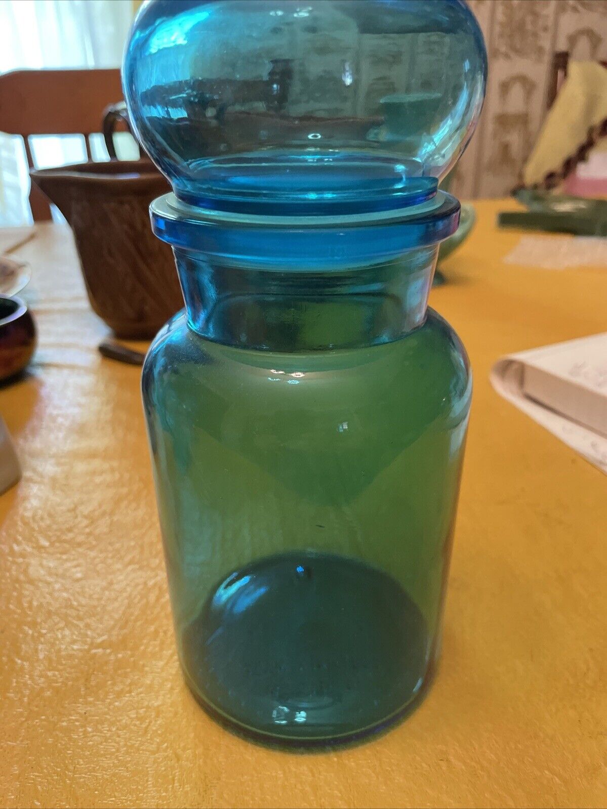 Vintage MCM Blue Belgium Bubble Glass Apothecary Canister Jar 9\