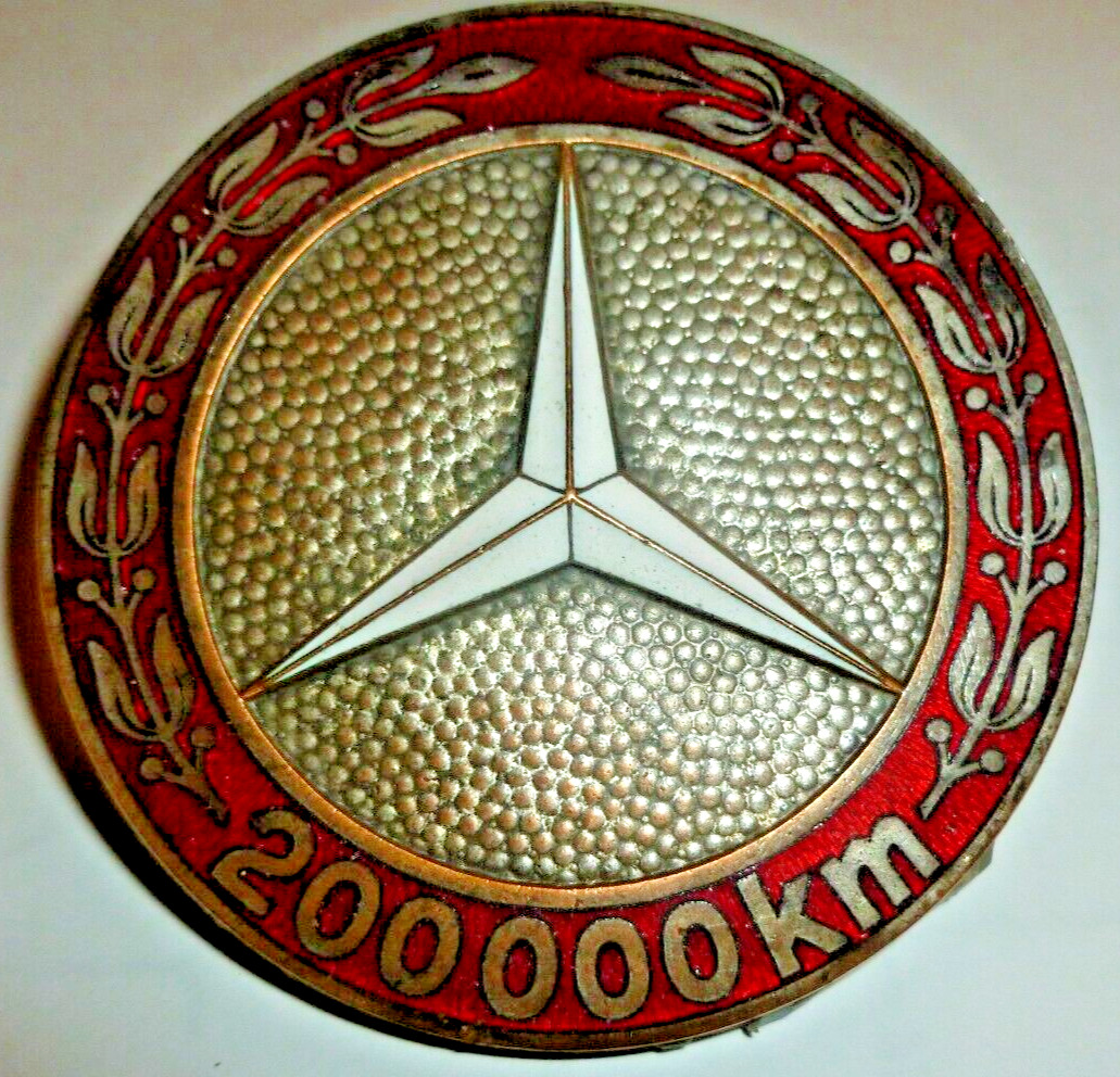 Mercedes Preissler RARE Germany Classic Oldtimer Enamel Grille Badge 200,000Km