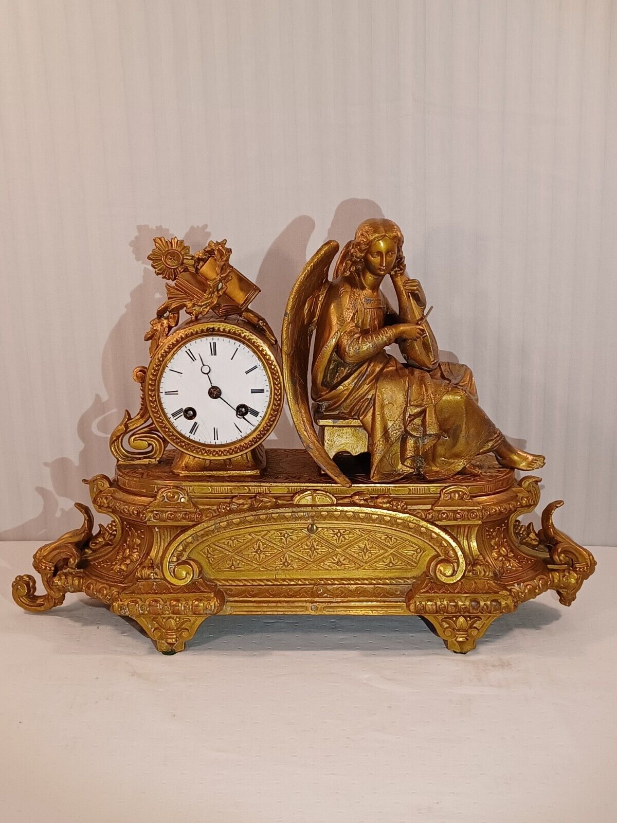 Antique French Victorian Style Gilded Mantle Table Clock by PH Mourney: 1890s