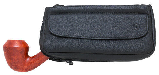 Mitchell Thomas Black Leather Deluxe Combination Tobacco Pouch Holds 1 Pipe 9316