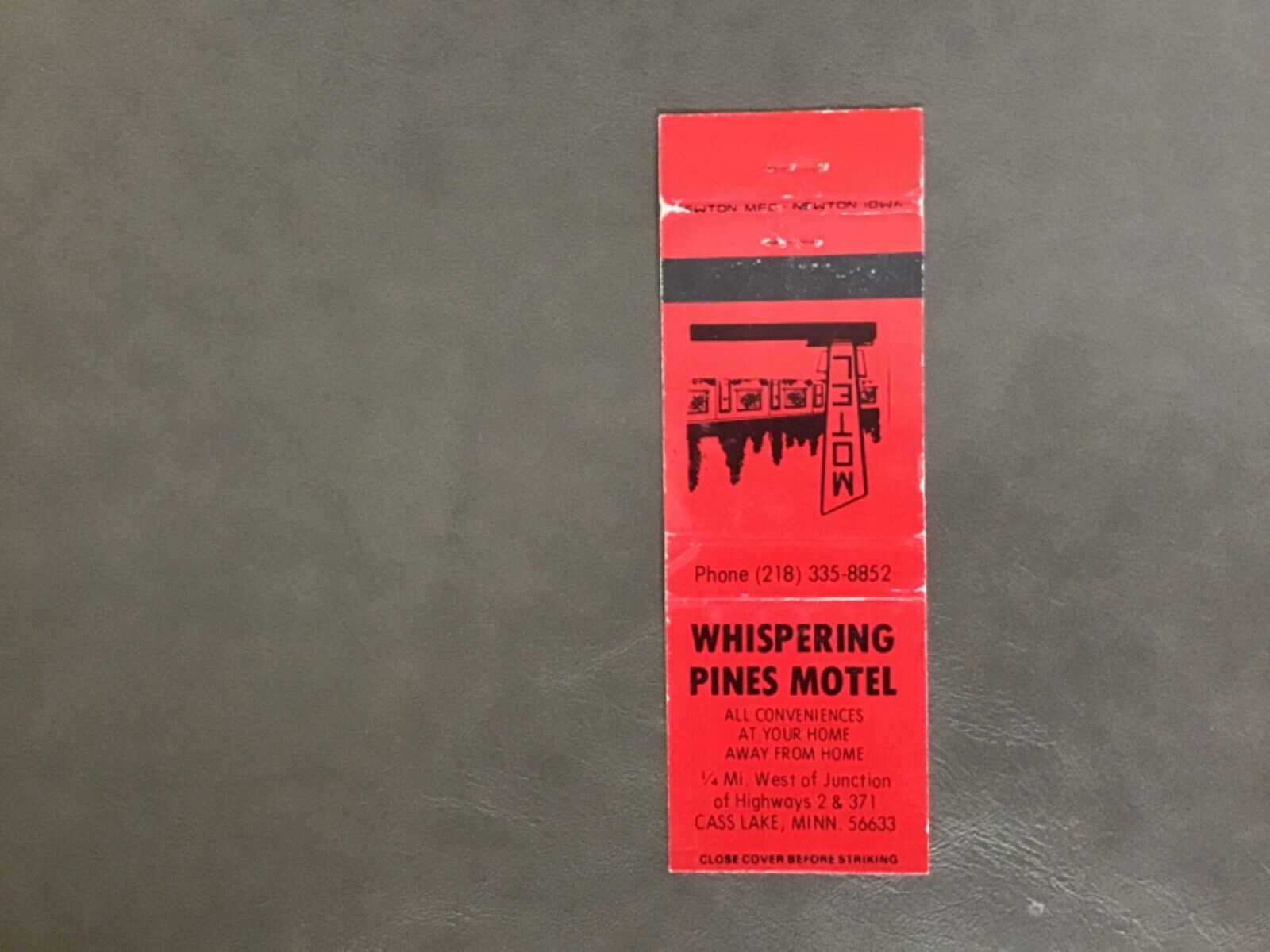 Vintage Whispering Pines Motel Cass Lake Minnesota Matchbook Cover