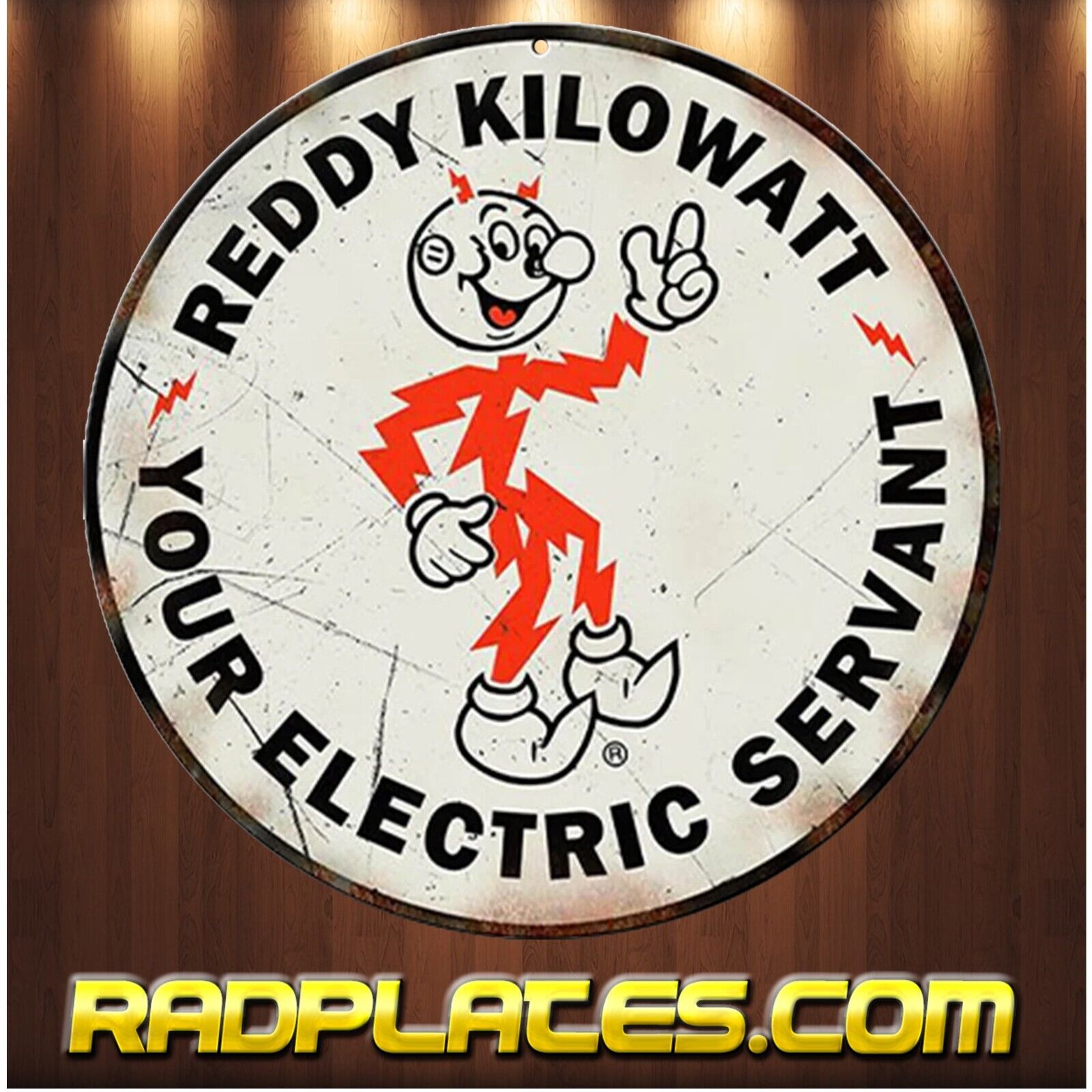 Vintage style Round Man Cave Garage Reddy Kilowatt Aluminum Sign 12\