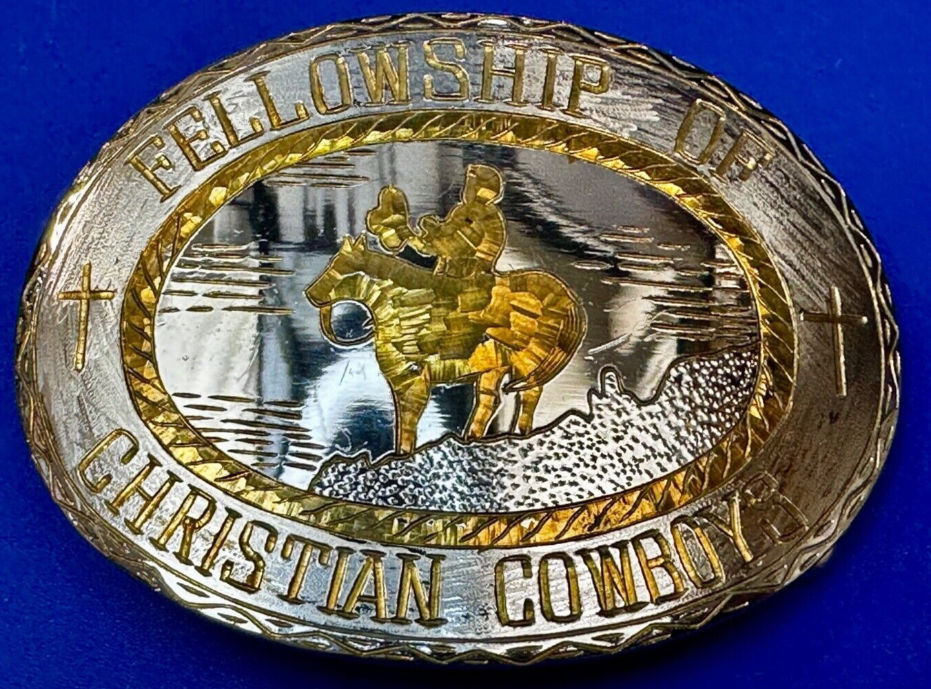 Fellowship of Christian Cowboys Vintage Religious Trophy Style Belt Buckle