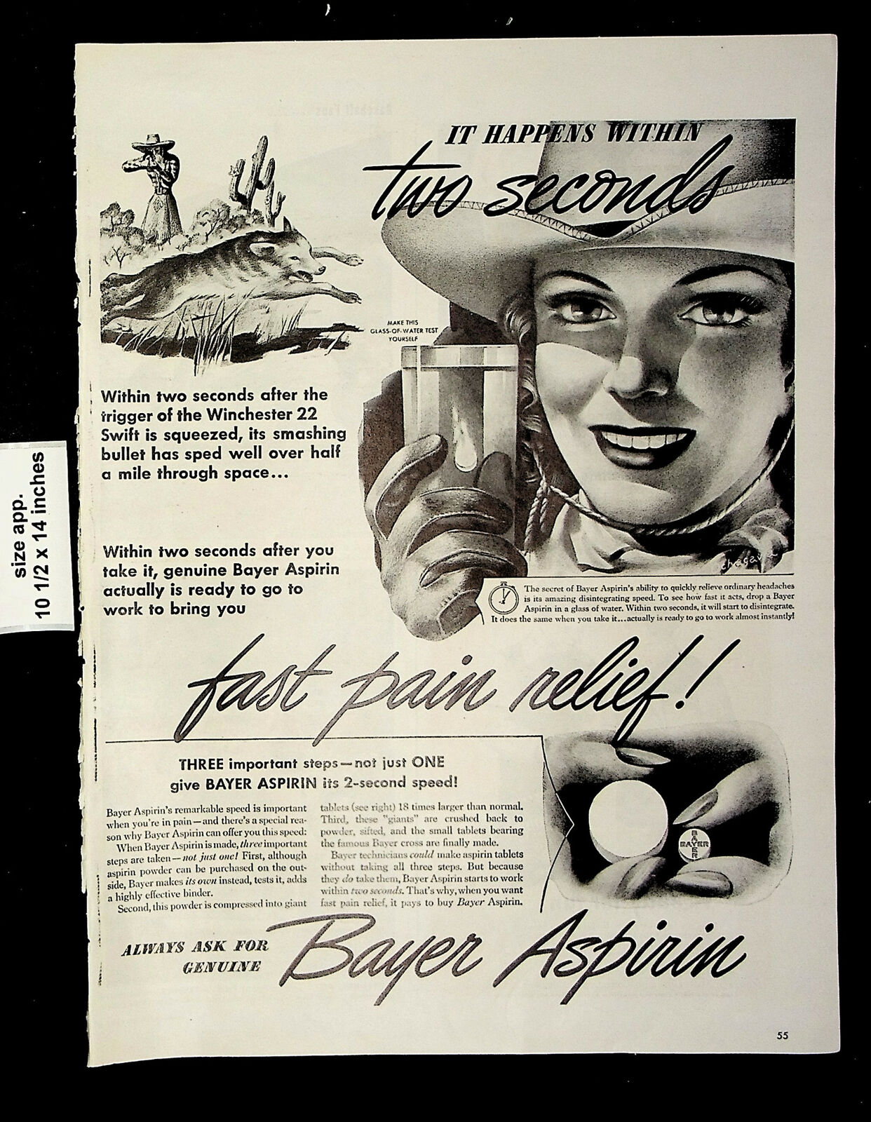1946 Bayer Aspirin Woman Smile Water Test Medicine Vintage Print Ad 23294