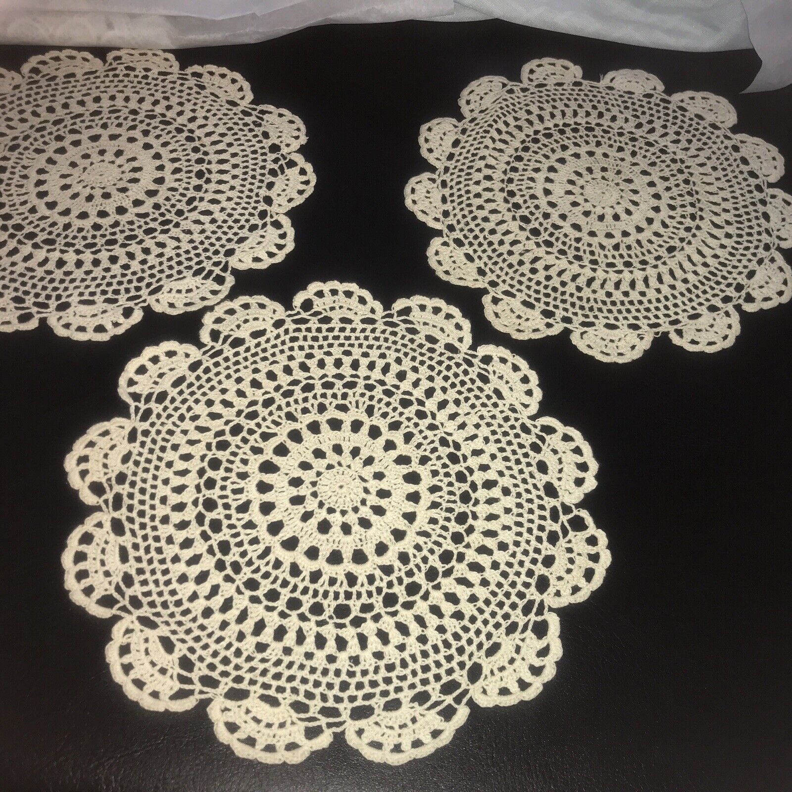 Vintage Beige Round Doilies Lot Of 3 All Identical