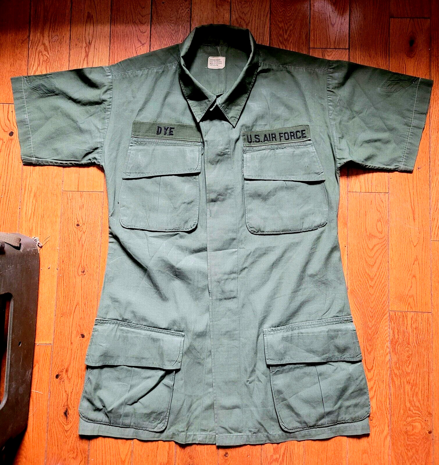 Vietnam 60s 1968 USAF Air Force Short Sleeve Poplin Jungle Fatigue Shirt Med R