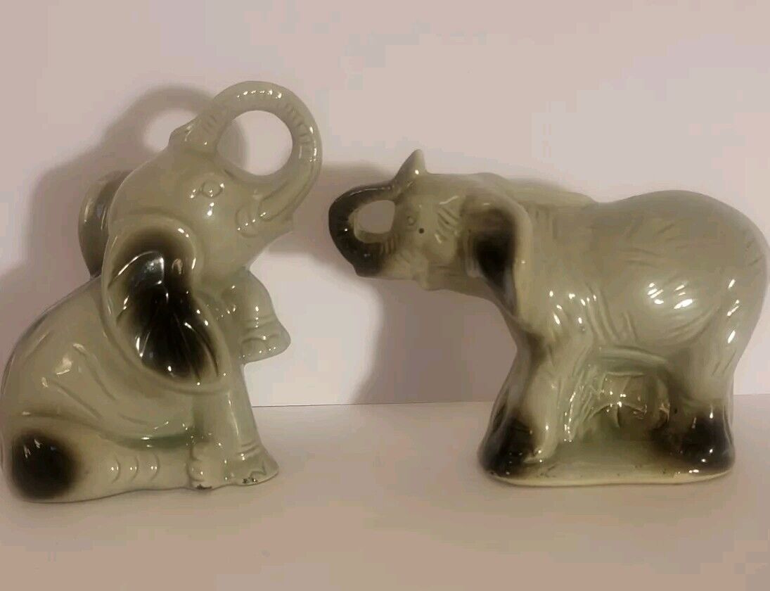 Ceramic Gray Elephants  Gently Used Hand Painted From Brazil 